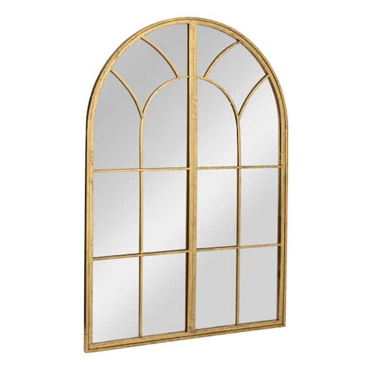 Hello Honey® 45" Gold Decorative Metal Arched Wall Mirror with Window Style Design